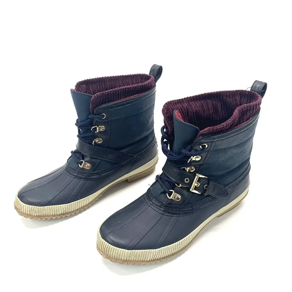 Tommy Hilfiger Womens 10M Twenzo Winter Boots Blue Ankle Lace Up Duck Boot